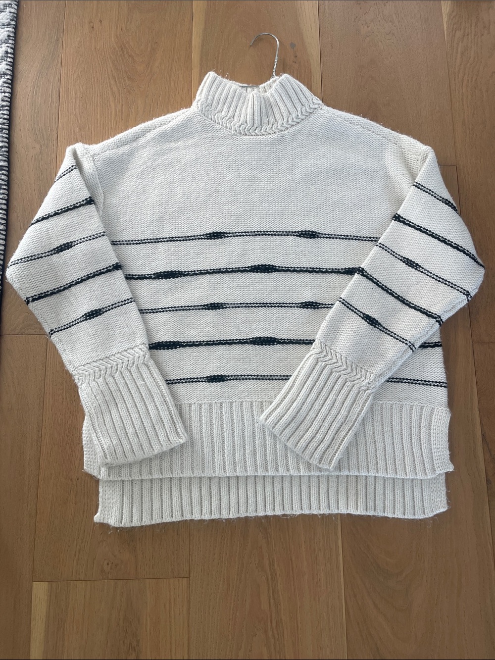 Falls Creek Cream Turtleneck Sweater with Black Stripes
